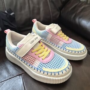 Lucky Step Kids Trainers – Pastel Multicolour Velcro & Lace Up Sneakers size 4